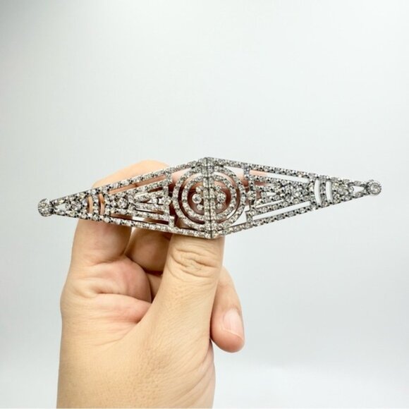 Jewelry - Vintage Silver Tone Art Deco Filigree Rhinestones Brooch Bar Pin